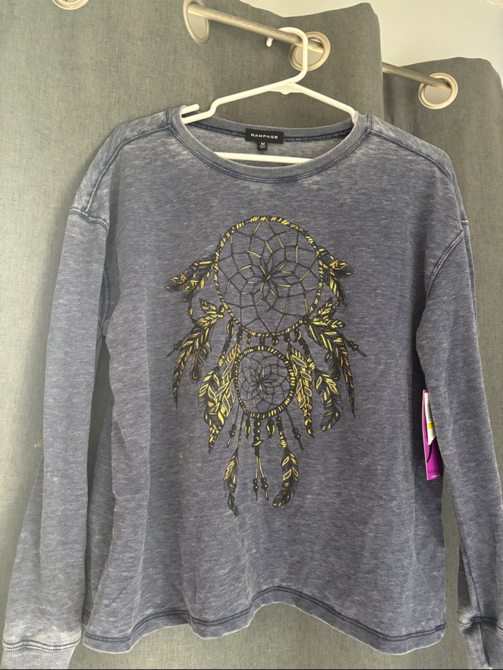 Rampage Blue Crewneck Sweatshirt with Gold Dreamcatcher Print